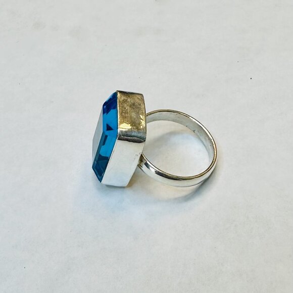 Blue Topaz Sterling Silver Emerald Cut Ring Size 9 - Picture 6 of 7